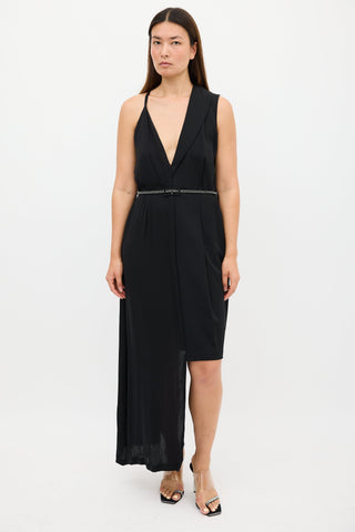 Maison Margiela X H&M Black Silk Asymmetrical Belted Dress