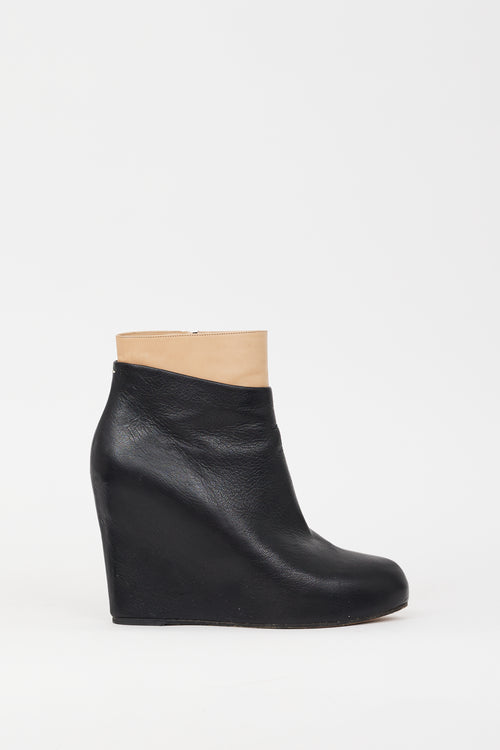 Maison Margiela Black 
Beige Leather Wedge Boot