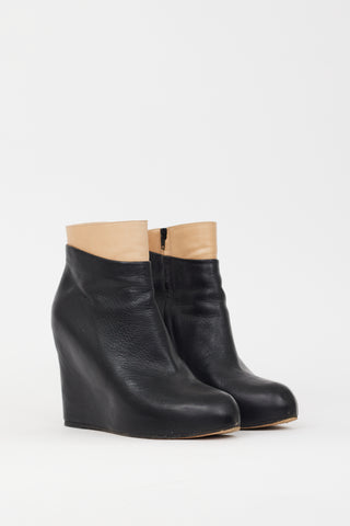 Maison Margiela Black 
Beige Leather Wedge Boot