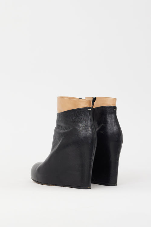 Maison Margiela Black 
Beige Leather Wedge Boot