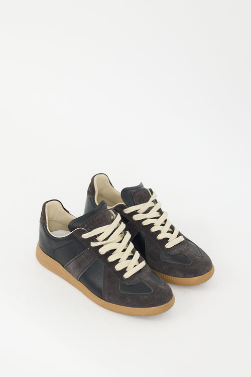 Maison Margiela Black 
Dark Grey Leather 
Suede Replica Sneaker