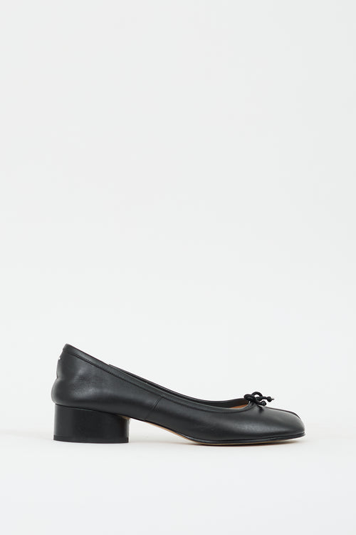 Maison Margiela Black Leather Tabi Ballerina Heeled Flat