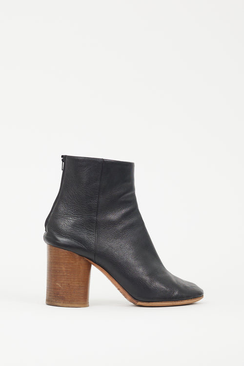 Maison Margiela Black Leather Wooden Heel Boot