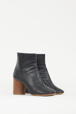 Maison Margiela Black Leather Wooden Heel Boot