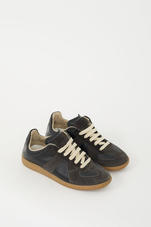 Maison Margiela Black Leather 
Dark Grey Suede Replica Sneaker