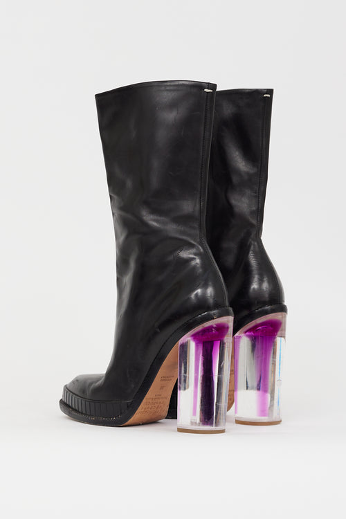 Maison Margiela Black 
Purple Leather 
Lucite Boot