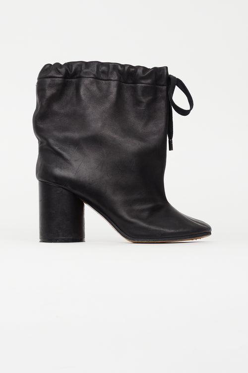 Maison Margiela Black Leather Drawstring Boot