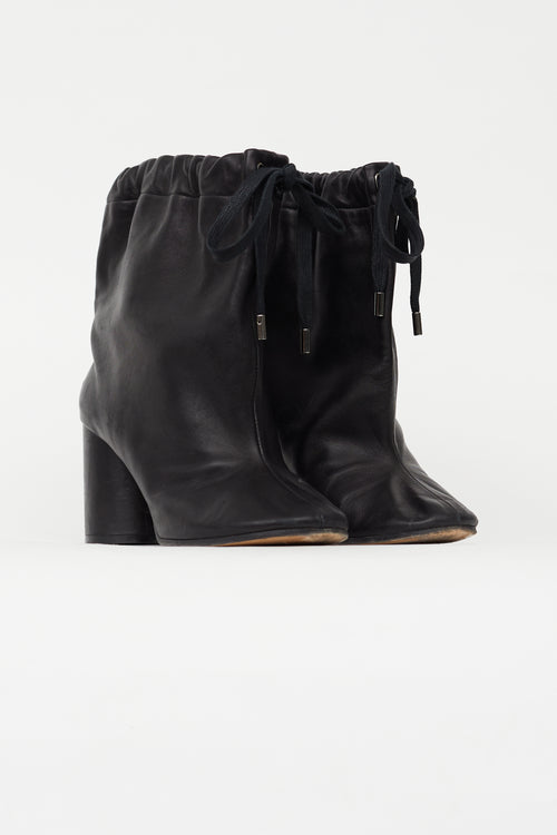 Maison Margiela Black Leather Drawstring Boot