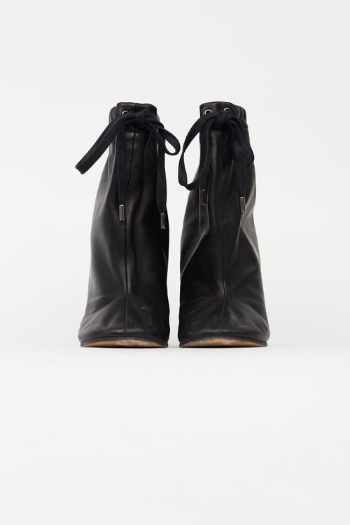 Maison Margiela Black Leather Drawstring Boot