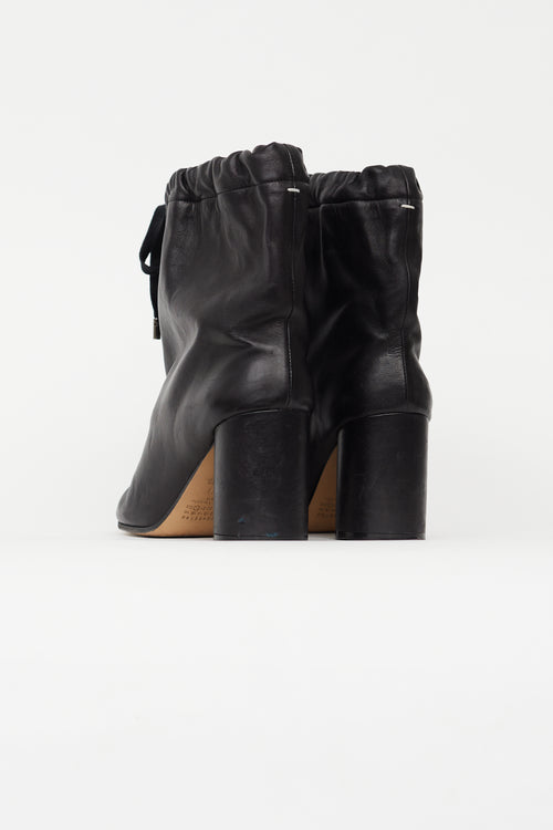 Maison Margiela Black Leather Drawstring Boot