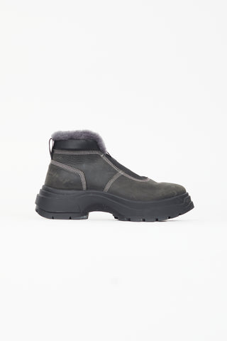 Maison Margiela Black Suede 
Shearling Ankle Boot