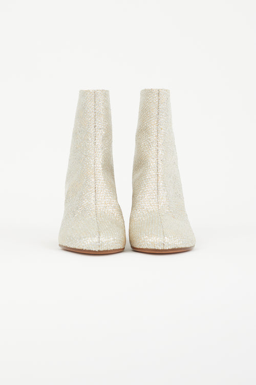 Maison Margiela Gold 
Silver Glitter Ankle Boot