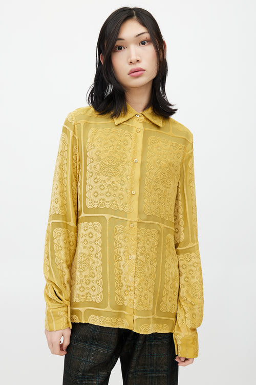 Maison Margiela Yellow Velvet Floral Sheer Shirt