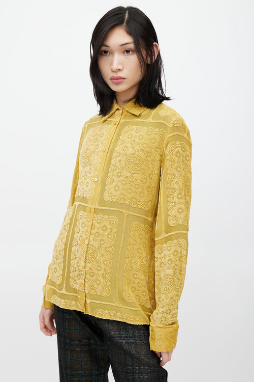 Maison Margiela Yellow Velvet Floral Sheer Shirt