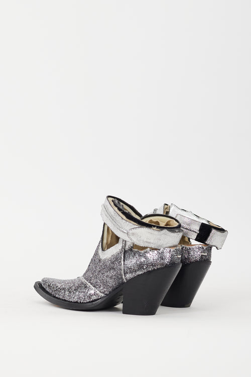 Maison Margiela Silver Glitter Cutout Ankle Wrap Boot