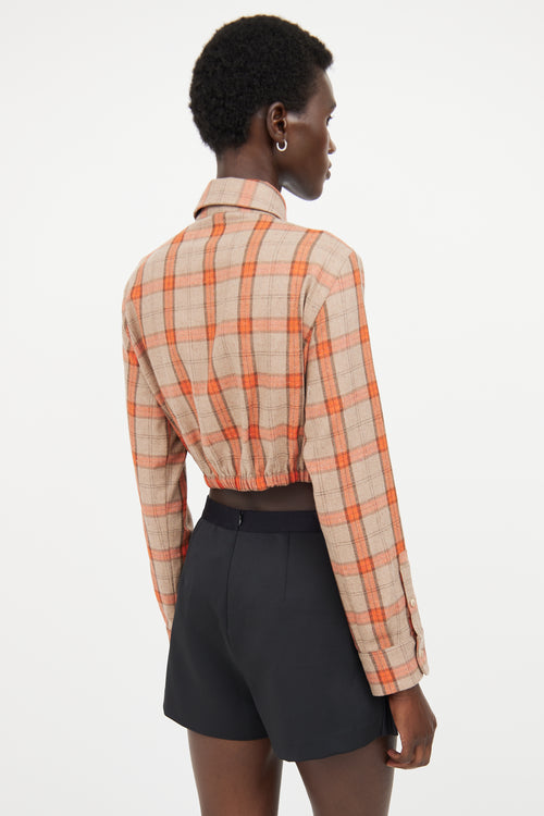 Maje Beige 
Orange Plaid Cropped Shirt