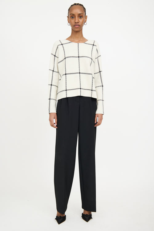 Maje Cream 
Black Wool Knit Plaid Sweater