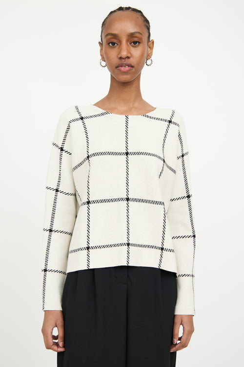 Maje Cream 
Black Wool Knit Plaid Sweater