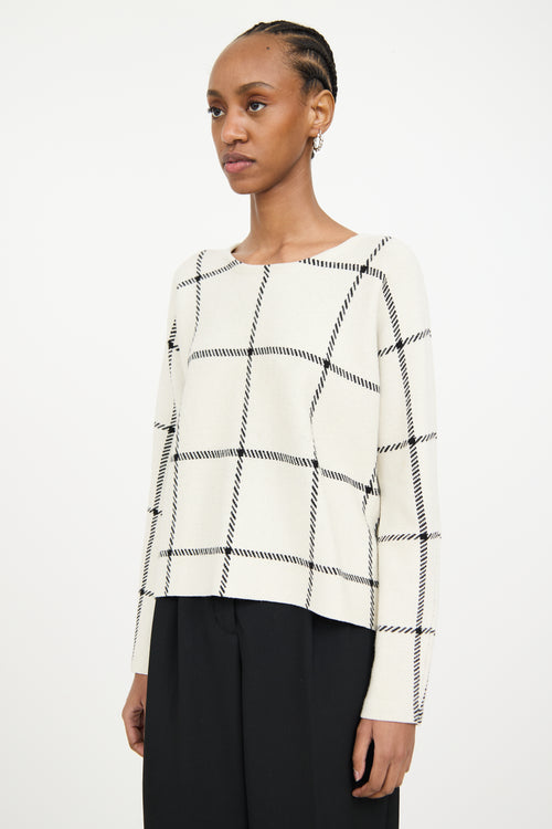 Maje Cream 
Black Wool Knit Plaid Sweater