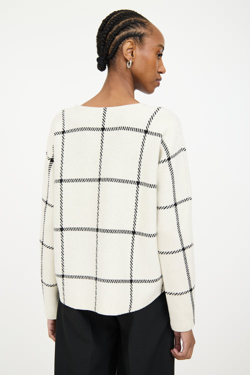 Maje Cream 
Black Wool Knit Plaid Sweater