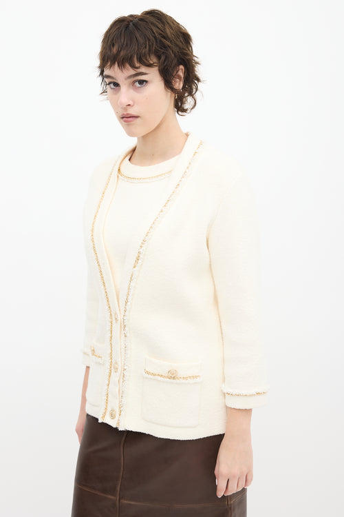 Maje Cream Cotton Boucle Chain Trim Cardigan