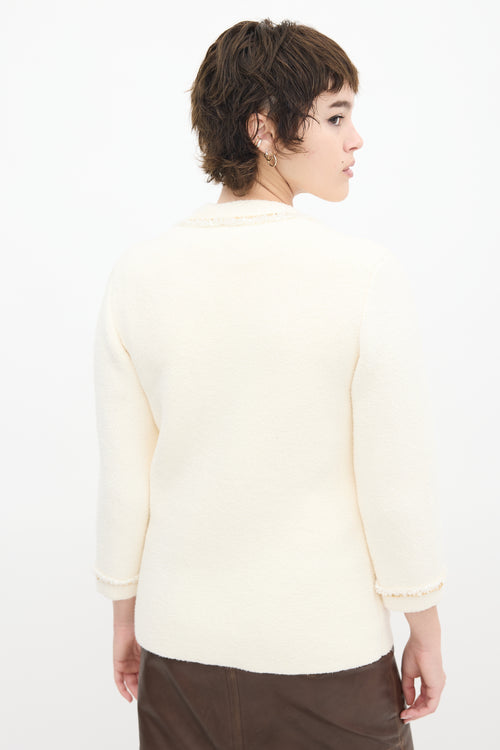 Maje Cream Cotton Boucle Chain Trim Cardigan