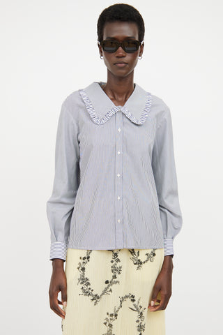 Maje White 
Multicolour Striped Ruffled Shirt