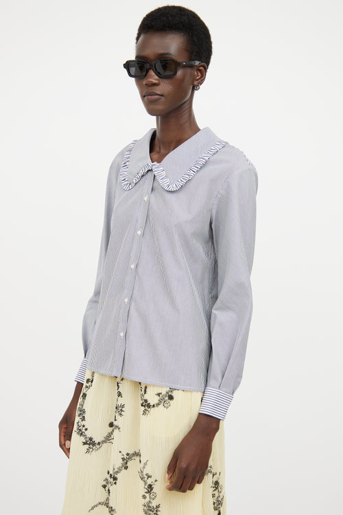 Maje White 
Multicolour Striped Ruffled Shirt