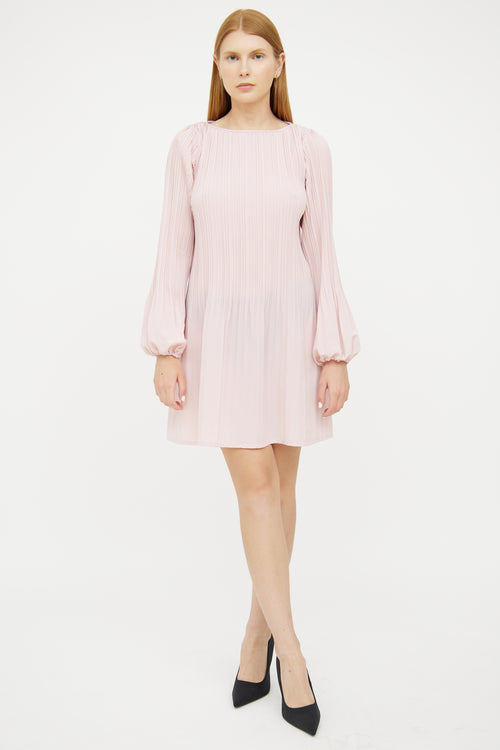 Maje Pink Pleat Cuffed Long Sleeve Midi Dress