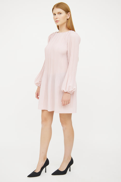 Maje Pink Pleat Cuffed Long Sleeve Midi Dress