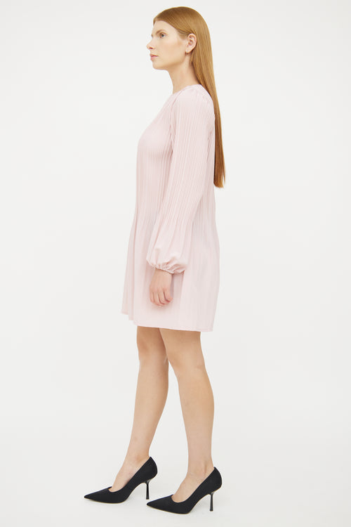 Maje Pink Pleat Cuffed Long Sleeve Midi Dress