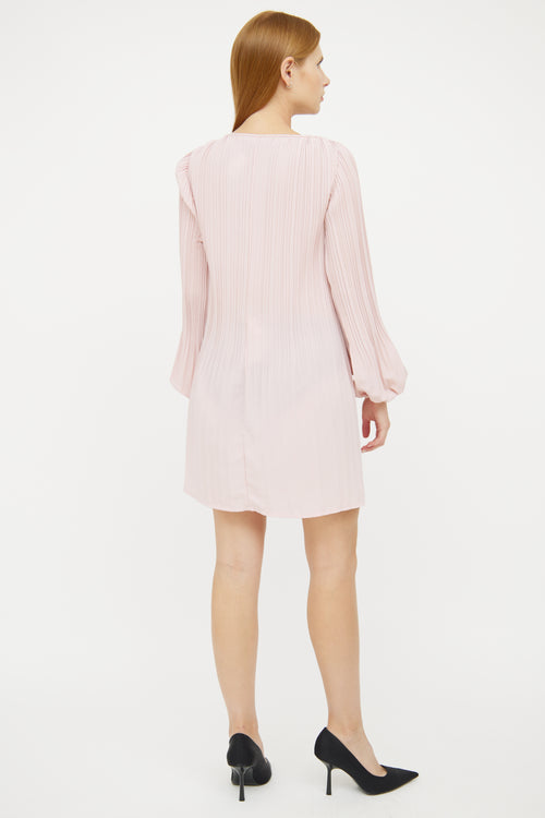 Maje Pink Pleat Cuffed Long Sleeve Midi Dress