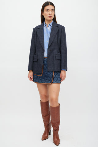 Maje Navy Wool Plaid Blazer