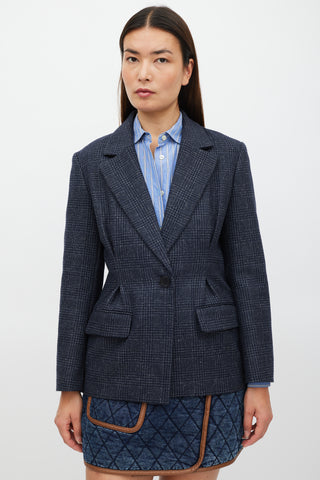 Maje Navy Wool Plaid Blazer