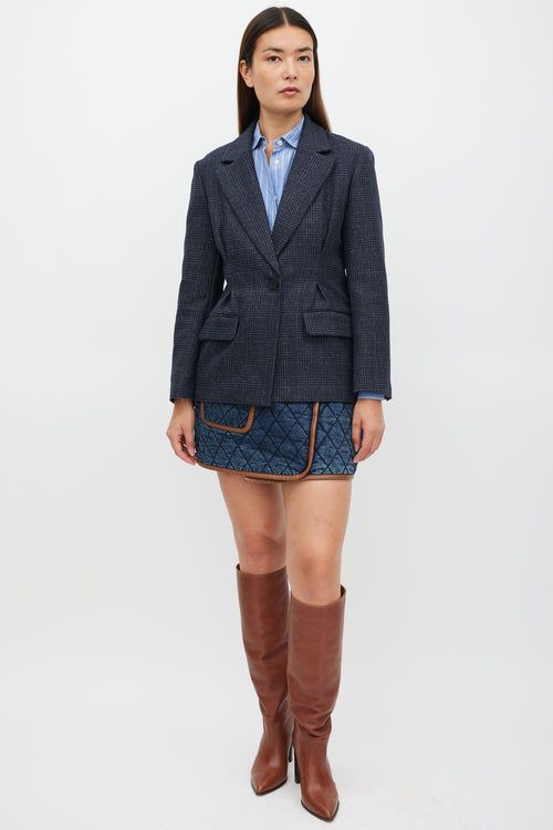 Maje Navy Wool Plaid Blazer