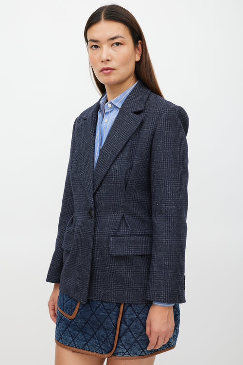 Maje Navy Wool Plaid Blazer