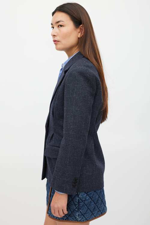 Maje Navy Wool Plaid Blazer