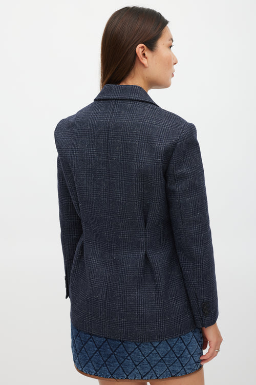 Maje Navy Wool Plaid Blazer