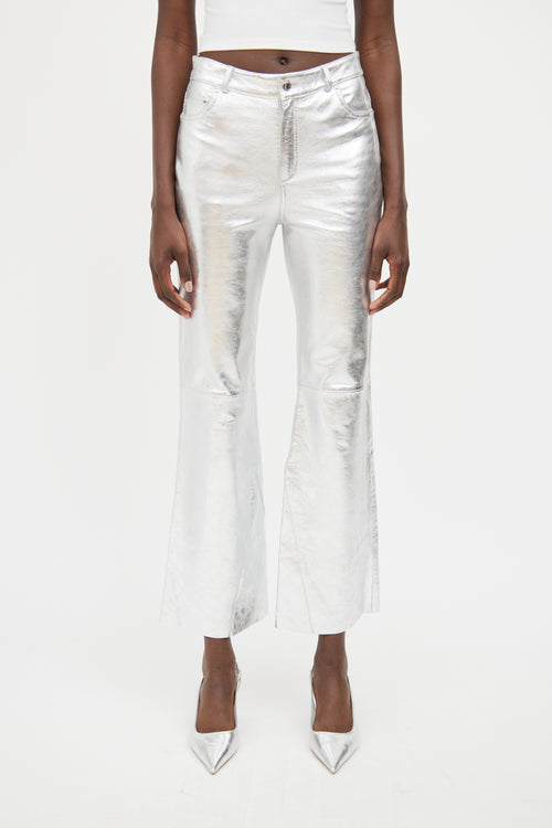 Maje Silver Leather Wide Leg Trouser