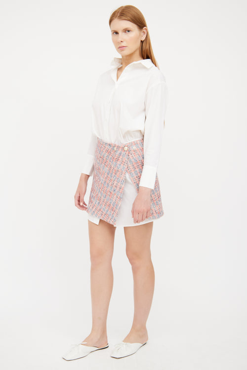 White 
Pink Tweed Shirt Dress Maje