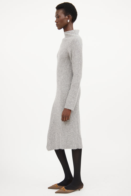 By Marlene Birger Grey Ribbed Knit Mock Neck Sweater Dress