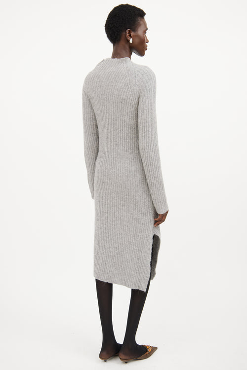 By Marlene Birger Grey Ribbed Knit Mock Neck Sweater Dress