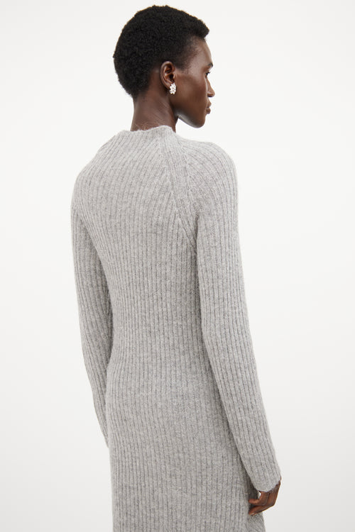 By Marlene Birger Grey Ribbed Knit Mock Neck Sweater Dress