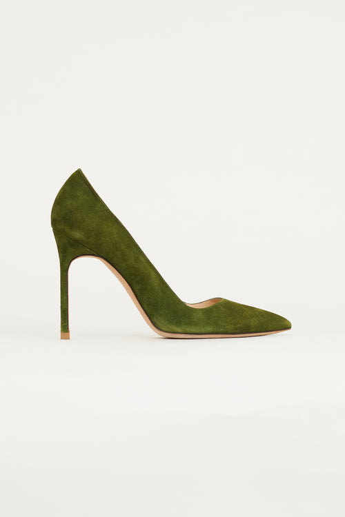 Manolo Blahnik Green Suede Pointed Toe Pump