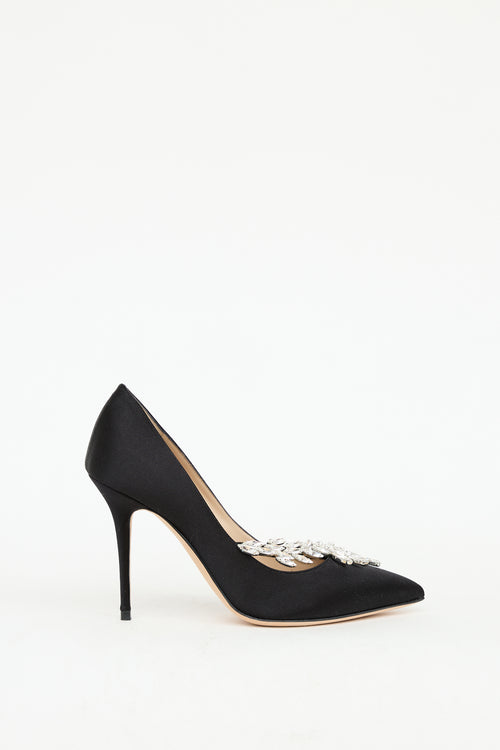 Manolo Blahnik Black Satin 
Crystal Nadira Pump