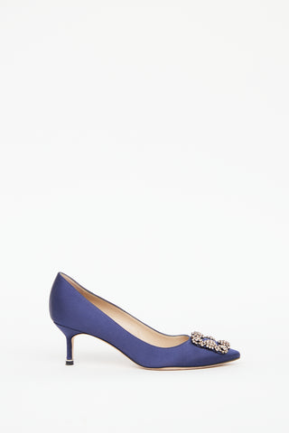 Manolo Blahnik Navy Hangisi Crystal-Embelished Pump