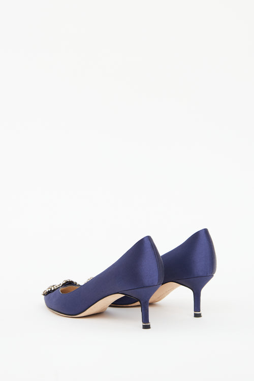 Manolo Blahnik Navy Hangisi Crystal-Embelished Pump