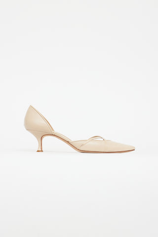 Manolo Blahnik Beige Leather Pointed Toe Pump