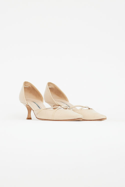 Manolo Blahnik Beige Leather Pointed Toe Pump