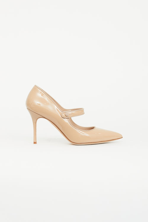 Manolo Blahnik Beige Patent Campari Mary Jane Pump